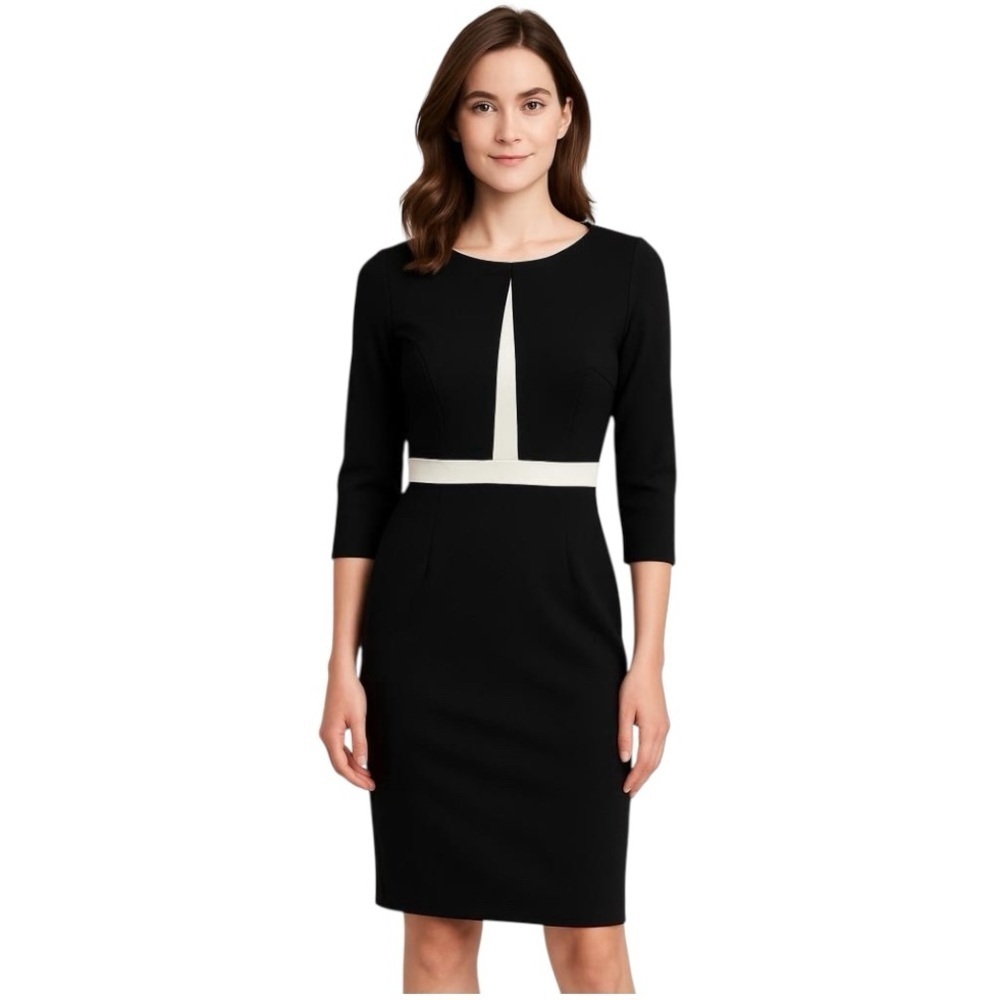 comma, Boat Neck 3/4 Sleeve Black Knee Length Sheath Dress size 34 (US 4)